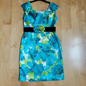Joseph Ribkoff Floral Sheath Dress, Sleeveless, Belted, Size 12